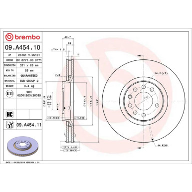 Brembo Bremsscheibe PRIME LINE - UV Coated 09.A454.11