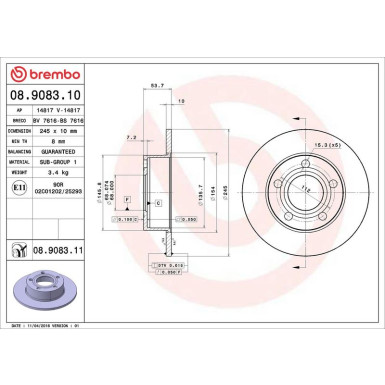 Brembo Bremsscheibe PRIME LINE - UV Coated 08.9083.11 Brembo Bremsscheibe PRIME LINE - UV Coated 08.9083.11