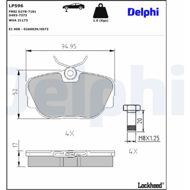 Delphi | Bremsbelagsatz, Scheibenbremse | LP596