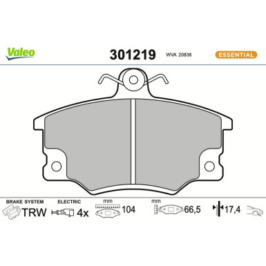 Valeo | Bremsbelagsatz, Scheibenbremse | 301219