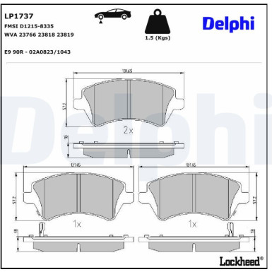 Delphi | Bremsbelagsatz, Scheibenbremse | LP1737