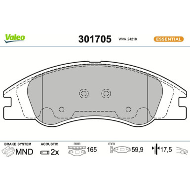 Valeo | Bremsbelagsatz, Scheibenbremse | 301705