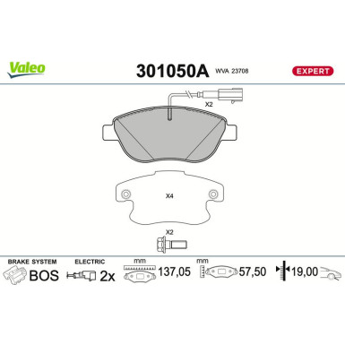Valeo Bremsbelagsatz, Scheibenbremse EXPERT 301050A