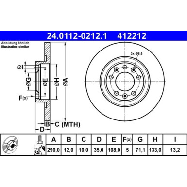 ATE | Bremsensatz, Scheibenbremse | 24.0112-0212.1 + 13.0460-3872.2