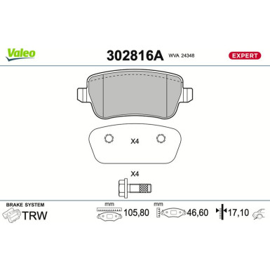 Valeo | Bremsbelagsatz, Scheibenbremse | 302816A