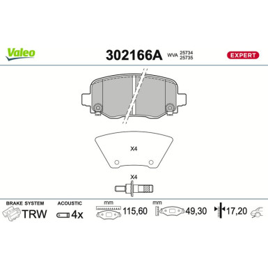 Valeo Bremsbelagsatz, Scheibenbremse EXPERT 302166A