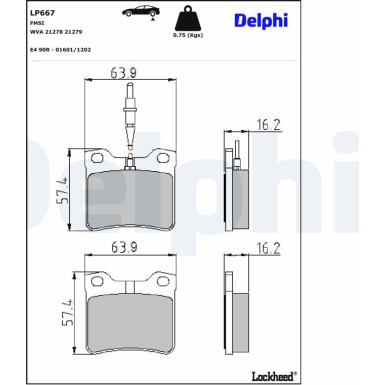 Delphi | Bremsbelagsatz, Scheibenbremse | LP667