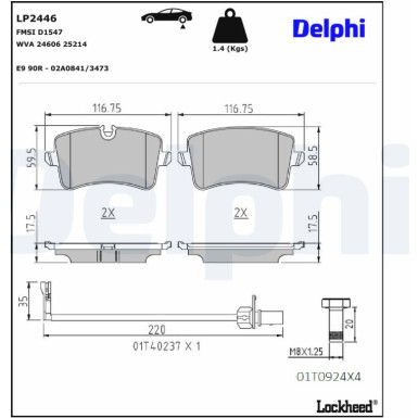 Delphi | Bremsbelagsatz, Scheibenbremse | LP2446