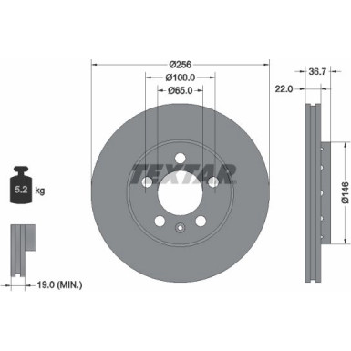 TEXTAR PRO+ 92082205 Bremsscheibe 256x22mm, 05/06x100, außenbelüftet, beschichtet, hochgekohlt TEXTAR PRO+ 92082205 Bremsscheibe 256x22mm, 05/06x100, außenbelüftet, beschichtet, hochgekohlt