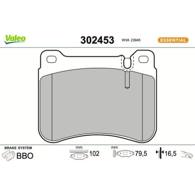 Valeo Bremsbelagsatz, Scheibenbremse ESSENTIAL 302453