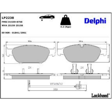 Delphi Bremsbelagsatz, Scheibenbremse LP2238