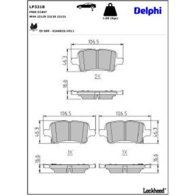 Delphi Bremsbelagsatz, Scheibenbremse LP3218