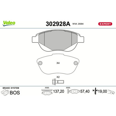 Valeo Bremsbelagsatz, Scheibenbremse EXPERT 302928A