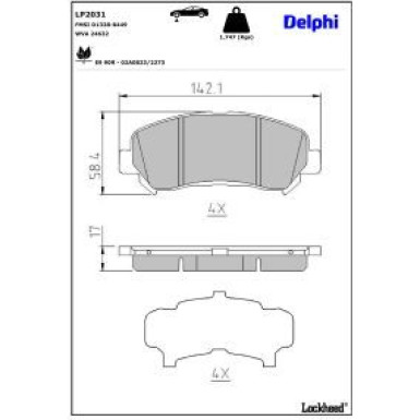 Delphi Bremsbelagsatz, Scheibenbremse LP2031
