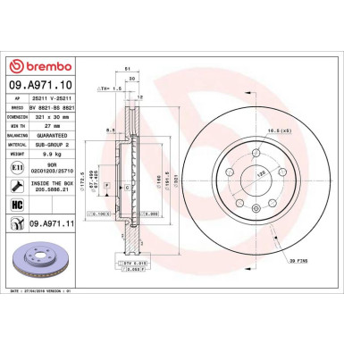 Brembo Bremsscheibe PRIME LINE - UV Coated 09.A971.11