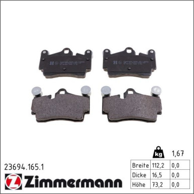 Zimmermann Bremsbelagsatz, Scheibenbremse 23694.165.1