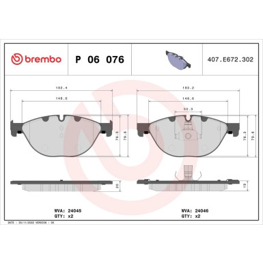 Brembo Bremsbelagsatz, Scheibenbremse PRIME LINE P 06 076