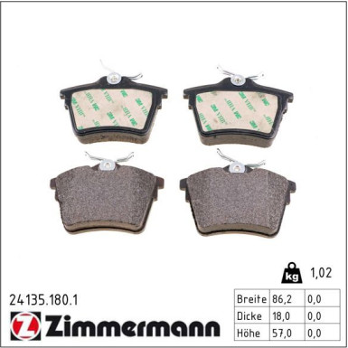 Zimmermann Bremsbelagsatz, Scheibenbremse 24135.180.1