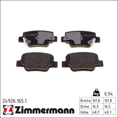 Zimmermann Bremsbelagsatz, Scheibenbremse 24926.165.1