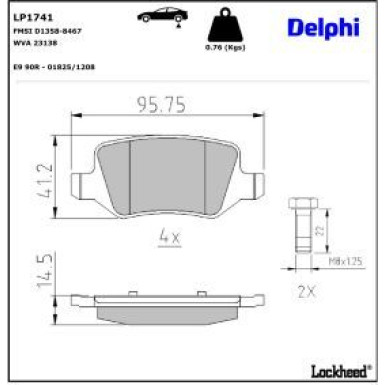 Delphi Bremsbelagsatz, Scheibenbremse LP1741 Delphi Bremsbelagsatz, Scheibenbremse LP1741