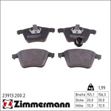 Zimmermann Bremsbelagsatz, Scheibenbremse 23913.200.2 Zimmermann Bremsbelagsatz, Scheibenbremse 23913.200.2