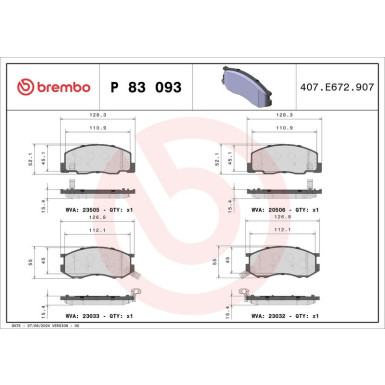 P 83 093 Bremsbelagsatz, Scheibenbremse PRIME LINE