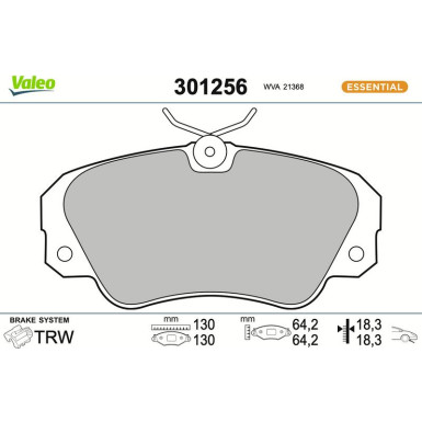 Valeo Bremsbelagsatz, Scheibenbremse ESSENTIAL 301256