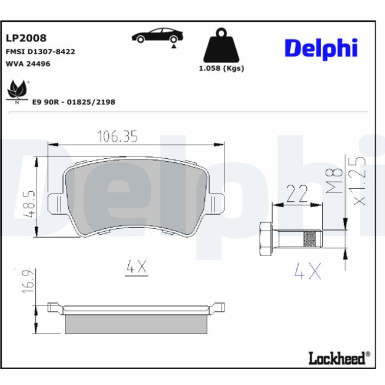 Delphi | Bremsbelagsatz, Scheibenbremse | LP2008