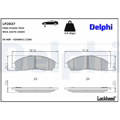 Delphi | Bremsbelagsatz, Scheibenbremse | LP2037
