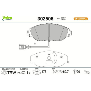 Valeo Bremsbelagsatz, Scheibenbremse ESSENTIAL 302506
