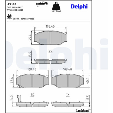 Delphi | Bremsbelagsatz, Scheibenbremse | LP2182
