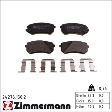 Zimmermann Bremsbelagsatz, Scheibenbremse 24276.150.2