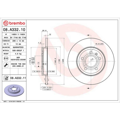 Brembo Bremsscheibe PRIME LINE - UV Coated 08.A332.11