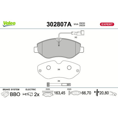 Valeo | Bremsbelagsatz, Scheibenbremse | 302807A Valeo | Bremsbelagsatz, Scheibenbremse | 302807A