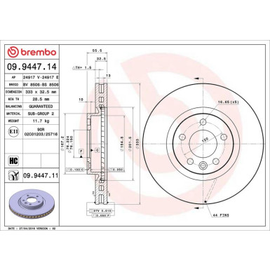 09.9447.11 Bremsscheibe PRIME LINE - UV Coated
