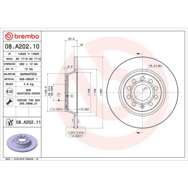 Brembo Bremsscheibe PRIME LINE - UV Coated 08.A202.11 Brembo Bremsscheibe PRIME LINE - UV Coated 08.A202.11