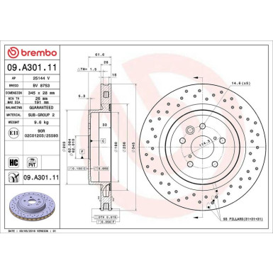 09.A301.11 Bremsscheibe PRIME LINE - UV Coated