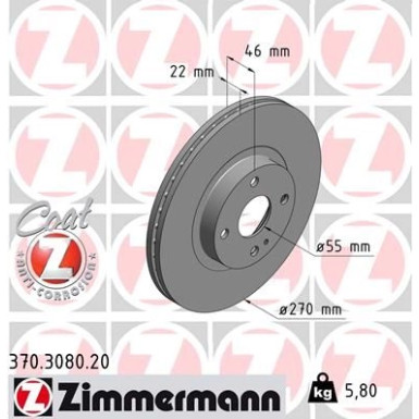Zimmermann 2 x ZIMMERMANN Bremsscheibe Coat Z 370.3080.20