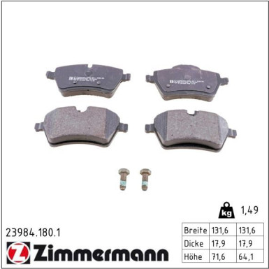 Zimmermann Bremsbelagsatz, Scheibenbremse 23984.180.1