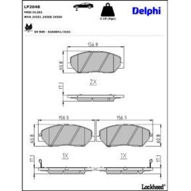 Delphi Bremsbelagsatz, Scheibenbremse LP2048