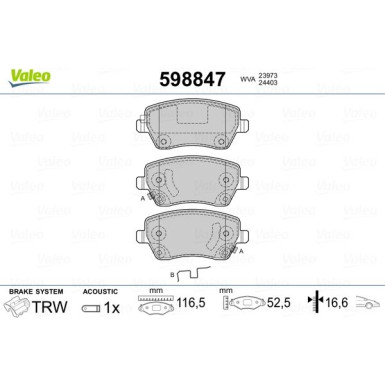 Valeo | Bremsbelagsatz, Scheibenbremse | 598847