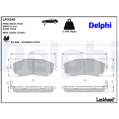Delphi | Bremsbelagsatz, Scheibenbremse | LP3245
