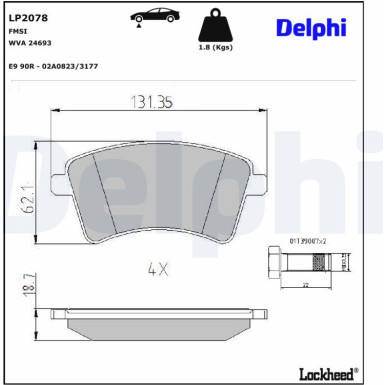 Delphi | Bremsbelagsatz, Scheibenbremse | LP2078