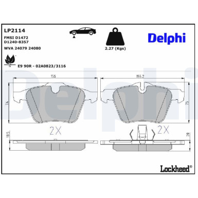 Delphi | Bremsbelagsatz, Scheibenbremse | LP2114