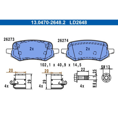 Bremsbelagsatz, Scheibenbremse ATE Ceramic 13.0470-2648.2
