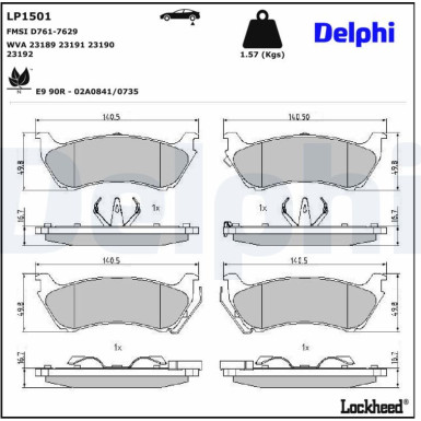 Delphi | Bremsbelagsatz, Scheibenbremse | LP1501