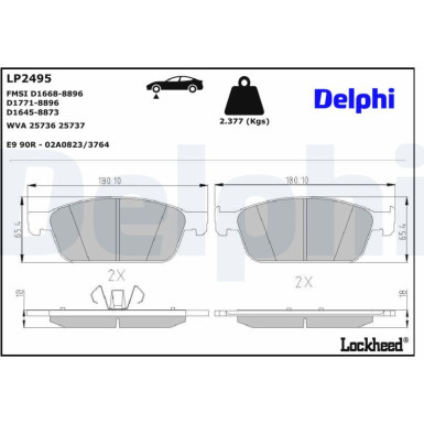 Delphi | Bremsbelagsatz, Scheibenbremse | LP2495