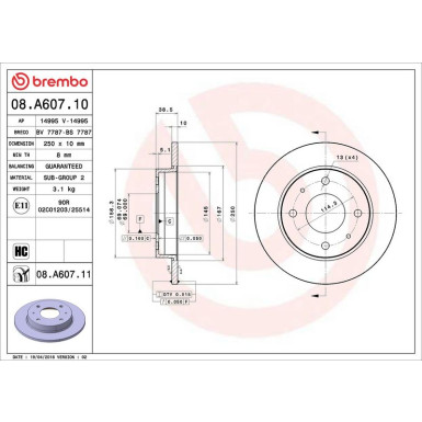 08.A607.11 Bremsscheibe PRIME LINE - UV Coated
