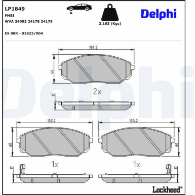 Delphi | Bremsbelagsatz, Scheibenbremse | LP1849