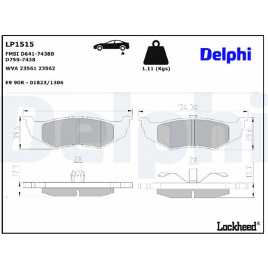 Delphi | Bremsbelagsatz, Scheibenbremse | LP1515